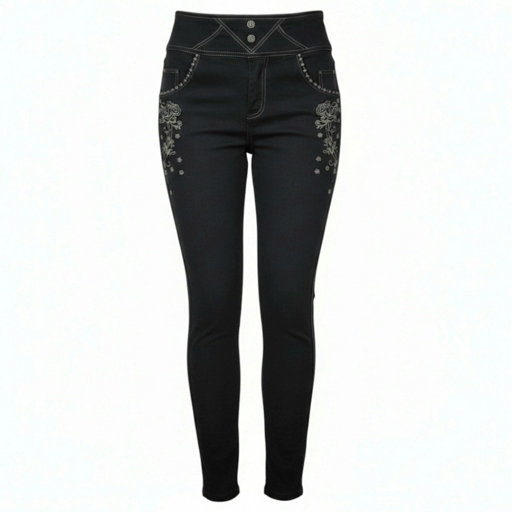 3/$20 Black Leggings Womens Size Large Rose Designs